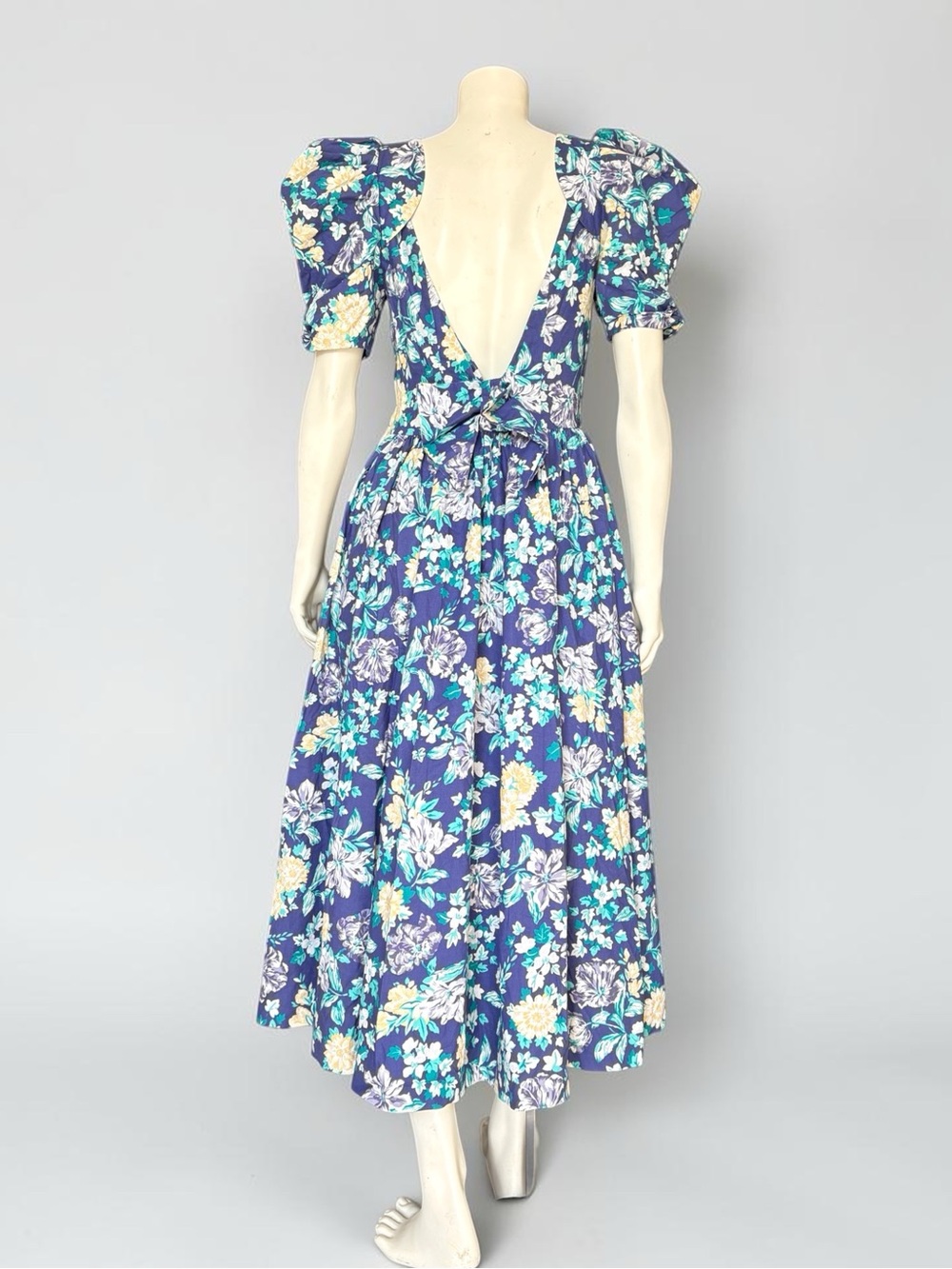 Laura Ashley Vintage Blue Floral Puff Sleeve Midi Dress UK 14 US 12 Cottagecore - Picture 2 of 11